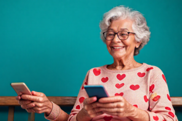 Imagen de personas mayores usando una aplicación de citas en sus smartphones